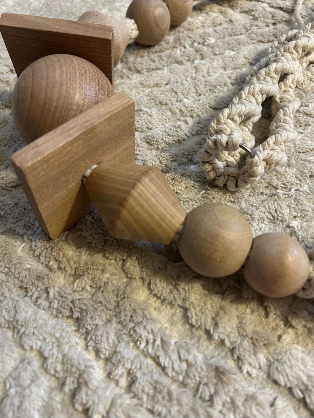 Macrame Wood Bead Curtain Tieback in Natural Cream